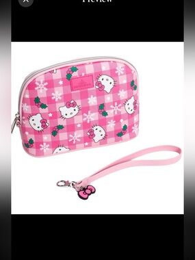 Hello Kitty® Gingham Arch Makeup Bag in pink with festive print by Impressions